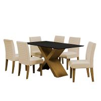 Mesa de Jantar Retangular Dobuê Creta Light 160x90cm com 6 Cadeiras Estofadas Revestidas em Tecido Veloplus - 1
