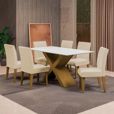 Mesa de Jantar Retangular Dobuê Creta Light 160x90cm com 6 Cadeiras Estofadas Revestidas em Tecido Veloplus