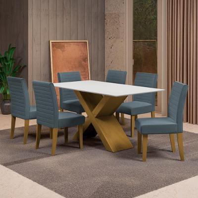 Mesa de Jantar Retangular Dobuê Creta Light 160x90cm com 6 Cadeiras Estofadas Revestidas em Tecido Veloplus