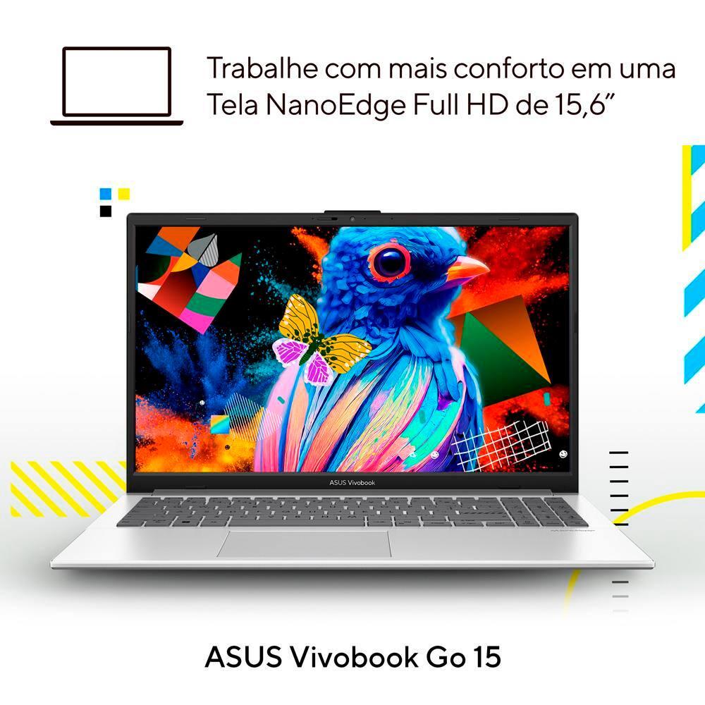 Notebook ASUS Vivobook Go 15 Intel Core i3 N305 8GB RAM 256GB SSD Tela LED Full HD 15,6” Windows 11 Home - E1504GA-NJ434W - 4