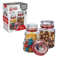 Conjunto de Potes Multiuso Euro Home Transparente/Vermelho em Vidro e PVC – 3 Peças - 7