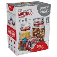 Conjunto de Potes Multiuso Euro Home Transparente/Vermelho em Vidro e PVC – 3 Peças - 9