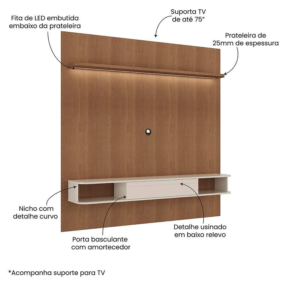 Painel Belluno Artely para TV de até 75 Polegadas com 1 Prateleira e 2 Nichos - 4