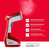 Vaporizador Portátil WAP Wapore Fast 1250 para Desamassar e Higienizar Tecidos 1250W - Branco/Vermelho/Cinza