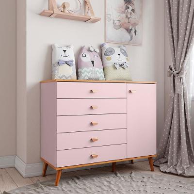 Cômoda Infantil Bartira Ternura com 5 Gavetas e 1 Porta - 106,8cm de largura