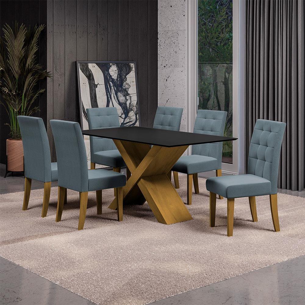 Mesa de Jantar Retangular Dobuê Dubai Light 160x90cm com 6 Cadeiras Estofadas Revestidas em Tecido Veloplus - 1