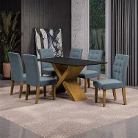 Mesa de Jantar Retangular Dobuê Dubai Light 160x90cm com 6 Cadeiras Estofadas Revestidas em Tecido Veloplus - 1