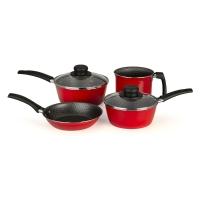 Conjunto de Panelas 4 Peças Multiflon Essencial com Revestimento Antiaderente Ultra7 e Tampas de Vidro - Vermelho - 1