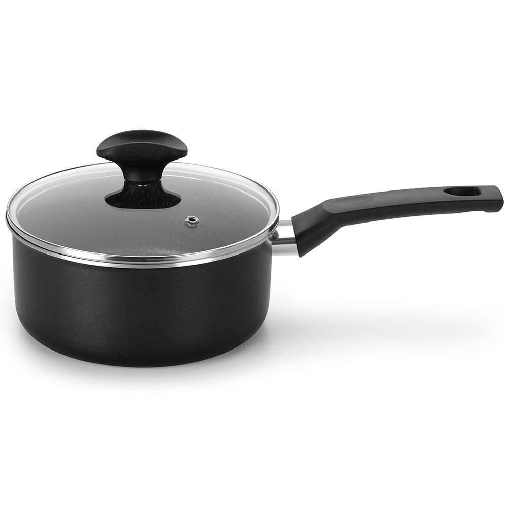 Conjunto de Panelas 5 Peças Multiflon Amora com Revestimento Antiaderente Ultra7 e Tampas de Vidro - Preto Matte - 5