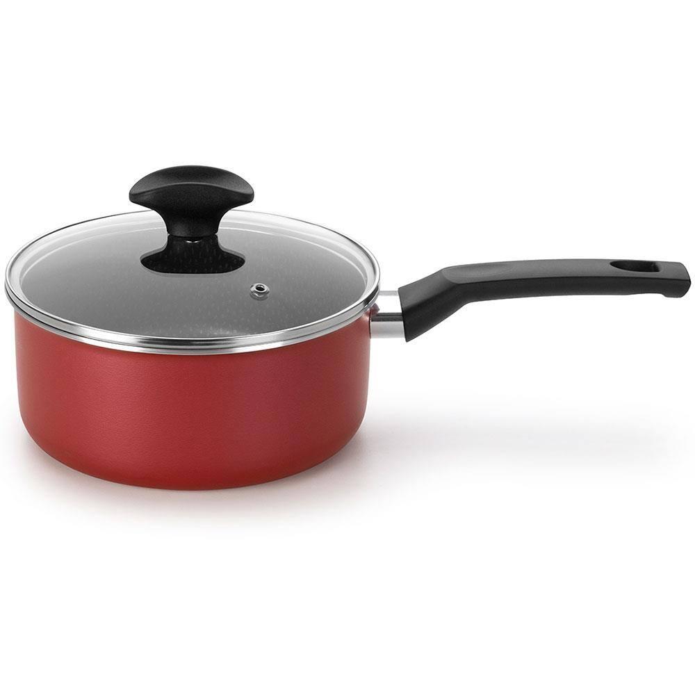 Conjunto de Panelas 5 Peças Multiflon Amora com Revestimento Antiaderente Ultra7 e Tampas de Vidro - Vermelho Matte - 5