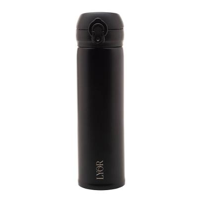 Garrafa Térmica Lyor Dupla Parede de Aço Inox com Tampa Flip Preta - 410ml