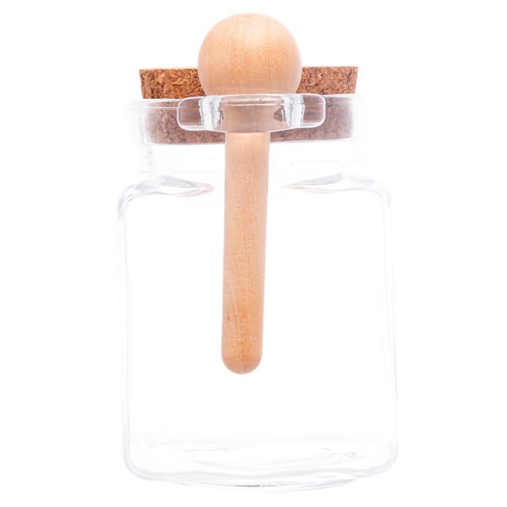 Porta Tempero Quadrado de Vidro Lyor com Colher de Bambu e Tampa Rolha - 310ml - 3