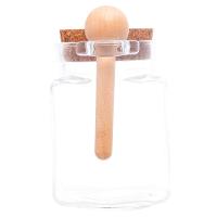 Porta Tempero Quadrado de Vidro Lyor com Colher de Bambu e Tampa Rolha - 310ml - 3