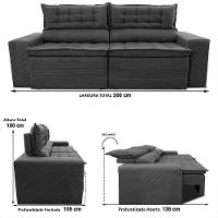 Sofá 3 Lugares Cama inBox Cielo com Assento Retrátil, Encosto Reclinável em Suede Velusoft e 200cm de Largura - 6