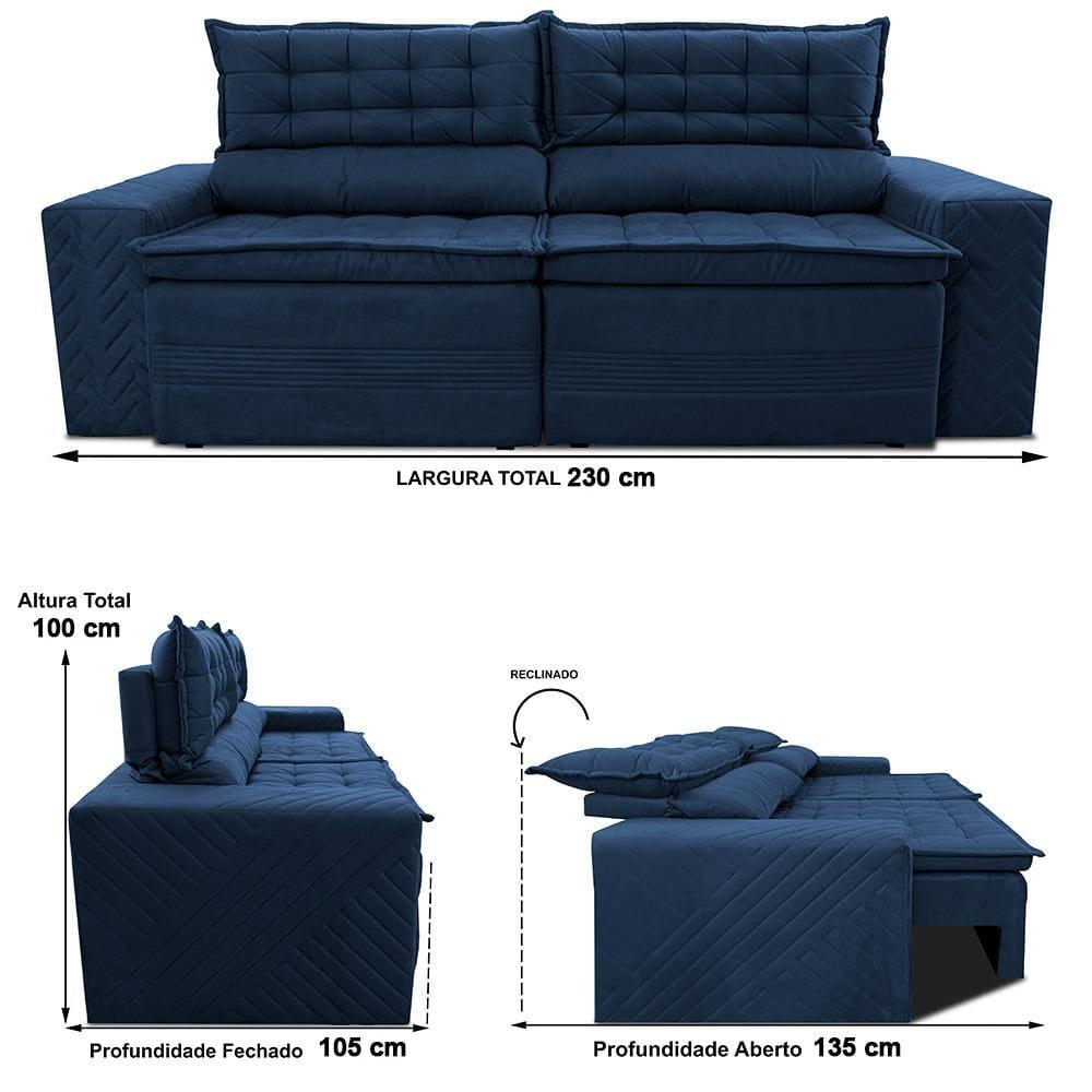 Sofá 4 Lugares Cama inBox Cielo com Assento Retrátil, Encosto Reclinável em Suede Velusoft e 230cm de Largura - 6