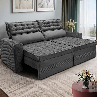 Sofá 4 Lugares Cama inBox Cielo com Assento Retrátil, Encosto Reclinável em Suede Velusoft e 230cm de Largura