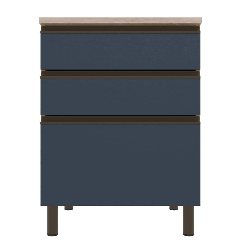 Balcão Bartira Cristal em MDP com 2 Gavetas, 1 Gavetão, 60cm de largura - Lâmina Mel/Azul Royal - 2