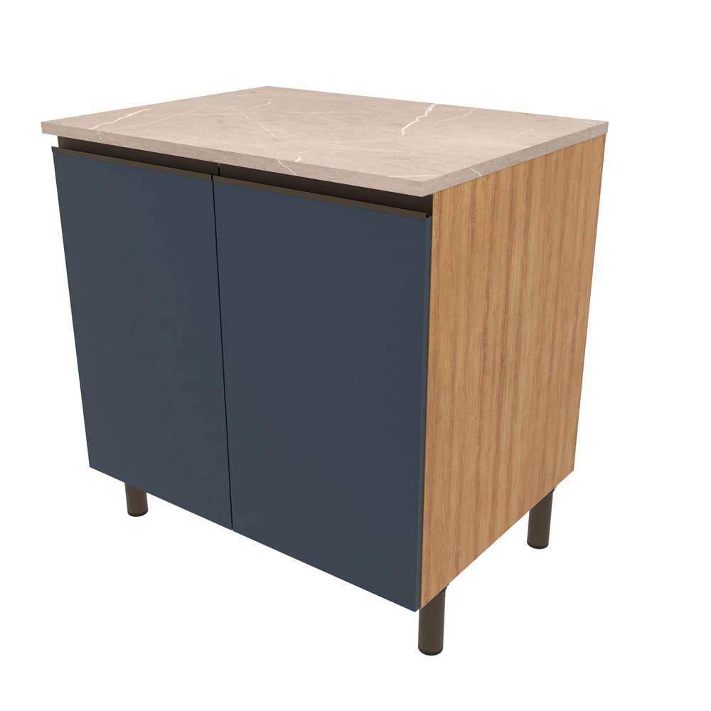 Balcão Bartira Cristal em MDP com 2 Portas e 1 Prateleira, 80,1 cm de largura - Lâmina de Mel/Azul Royal - 1