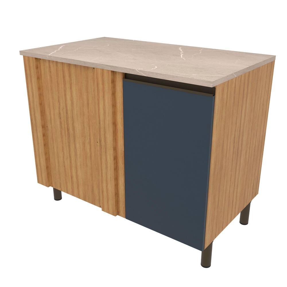 Balcão Bartira Cristal em MDP de Canto com 1 Porta e 1 Prateleira, 101 cm de largura - Lâmina de Mel/Azul Royal - 1