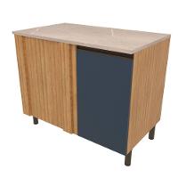 Balcão Bartira Cristal em MDP de Canto com 1 Porta e 1 Prateleira, 101 cm de largura - Lâmina de Mel/Azul Royal - 1