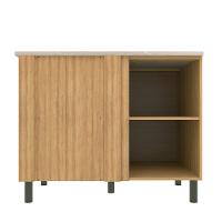 Balcão Bartira Cristal em MDP de Canto com 1 Porta e 1 Prateleira, 101 cm de largura - Lâmina de Mel/Azul Royal