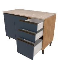 Balcão Bartira Cristal em MDP com 2 Portas e 3 Gavetas, 120,1cm de largura - Lâmina de Mel/Azul Royal - 3