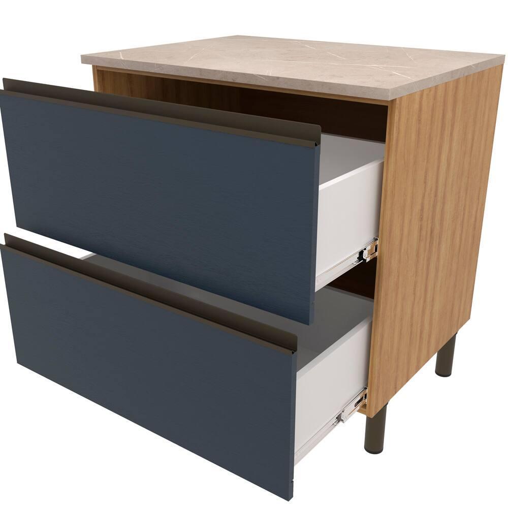 Balcão Bartira Cristal em MDP com 2 Gavetões, 80cm de largura - Lâmina de Mel/Azul Royal - 3