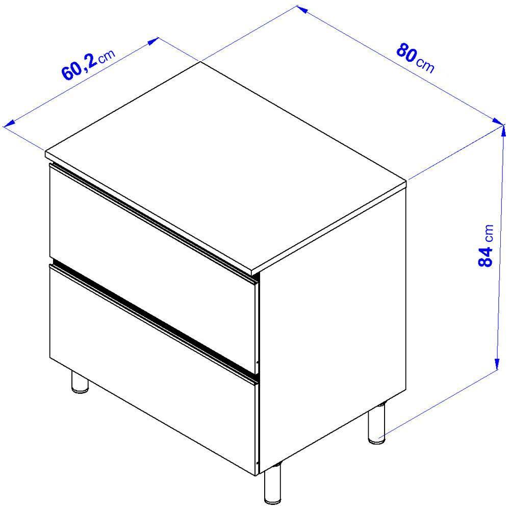Balcão Bartira Cristal em MDP com 2 Gavetões, 80cm de largura - Lâmina de Mel/Azul Royal - 4