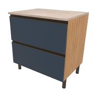 Balcão Bartira Cristal em MDP com 2 Gavetões, 80cm de largura - Lâmina de Mel/Azul Royal - 1