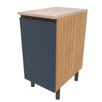 Balcão Bartira Cristal em MDP com 1 Porta, 40cm de Largura - Lâmina de Mel/Azul Royal - 1