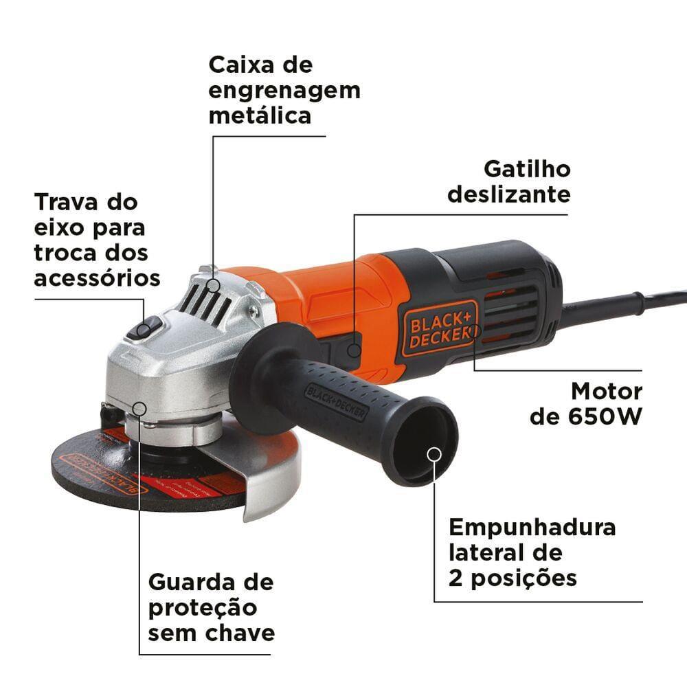 Esmerilhadeira Angular 4.1/2" Black Decker G650 - 650W - 3