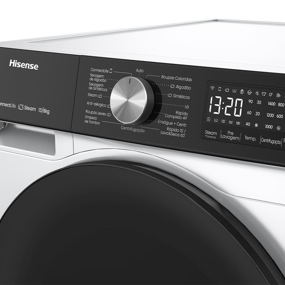 Lava e Seca Hisense Steam WD3S13 13kg/8k Inverter Wi-Fi 13 Programas de Lavagem 3 de Secagem Branca - 7