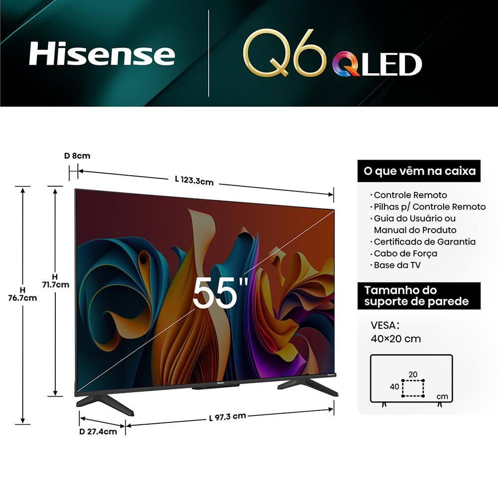 Smart TV 55" UHD 4K QLED Hisense 55Q6N Google TV com HDR10+, Dolby Atmos, Sports Mode, Game Mode Plus e Compatível com Alexa - 6