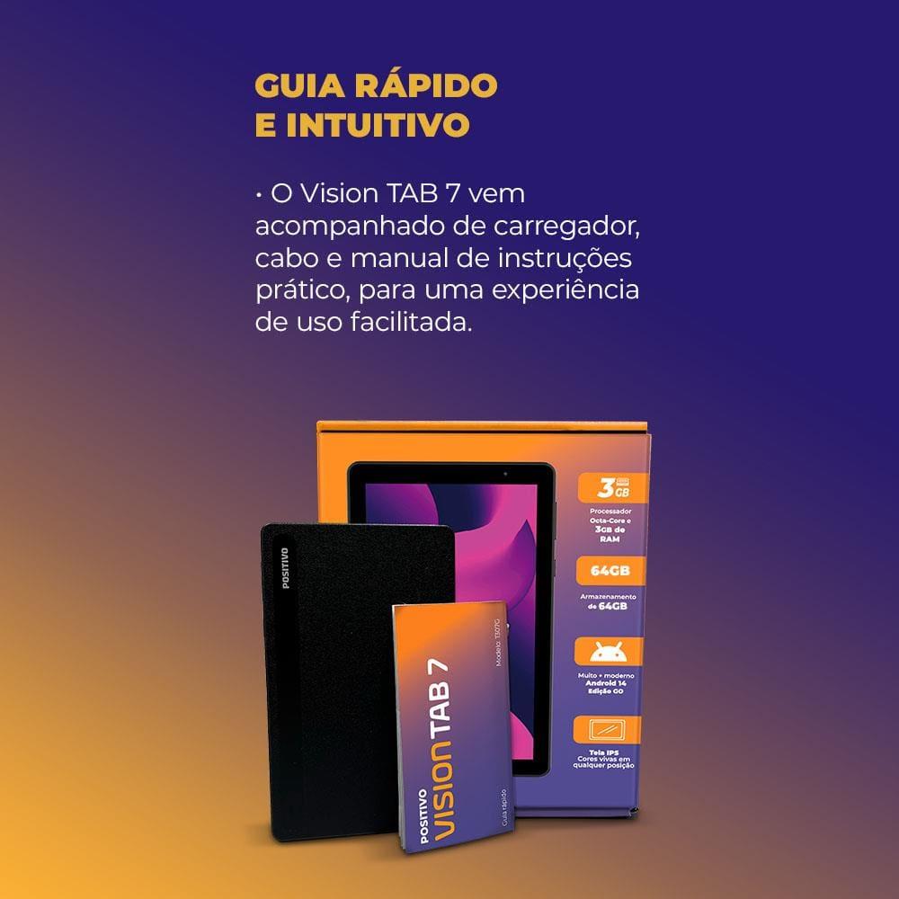 Tablet Positivo Vision TAB 7 com Tela de 7”, 64GB, 3GB RAM, Processador Octa Core e Android 14 Go - Preto - 9