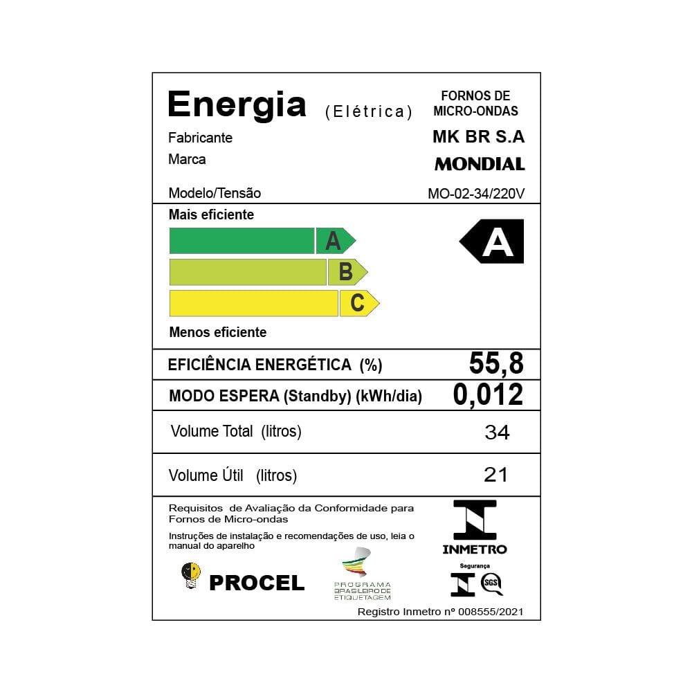 Forno de Micro-ondas Mondial Line MO-02-34-E com Função Manter Aquecido Cinza Espelhado - 34L - 8