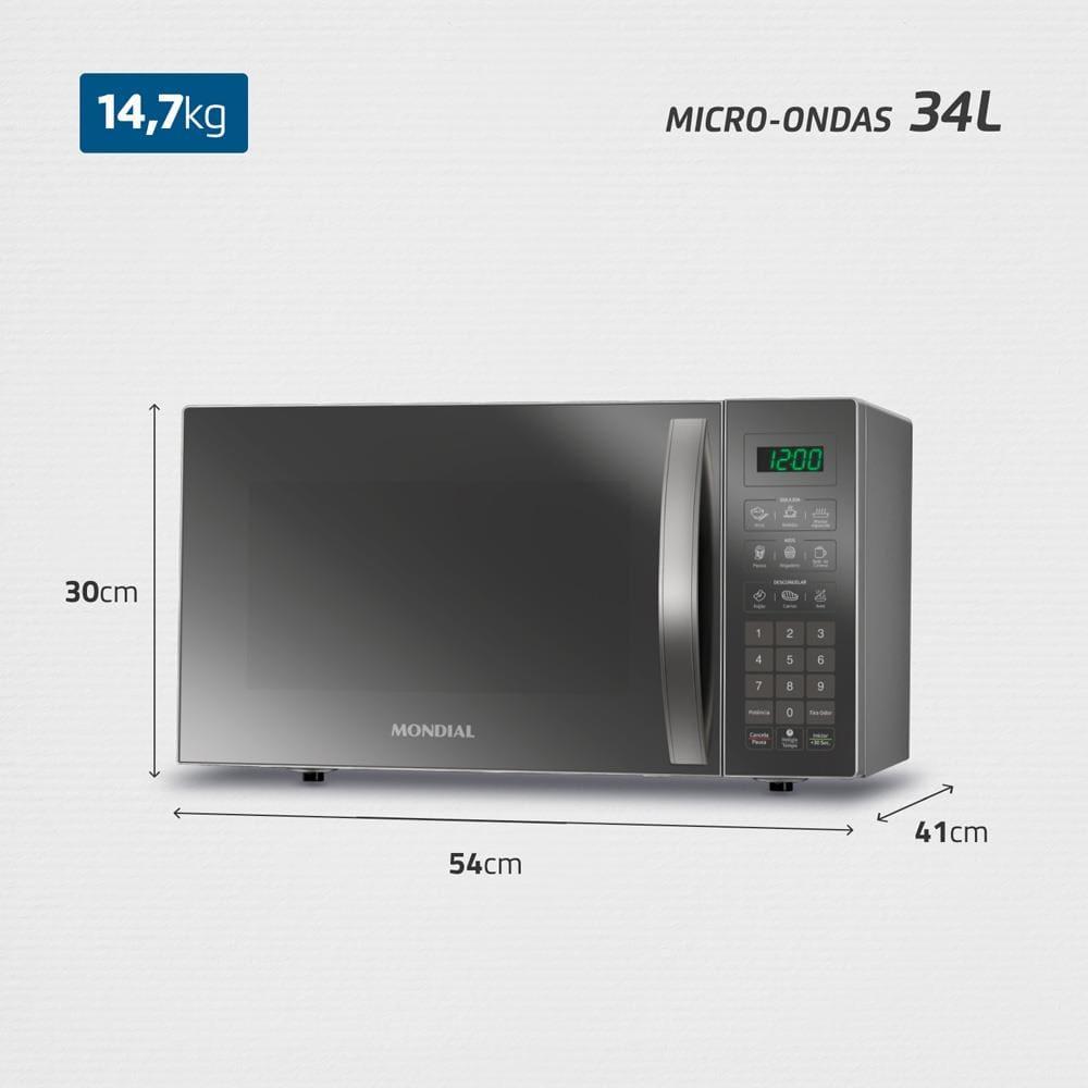 Forno de Micro-ondas Mondial Line MO-02-34-E com Função Manter Aquecido Cinza Espelhado - 34L - 9