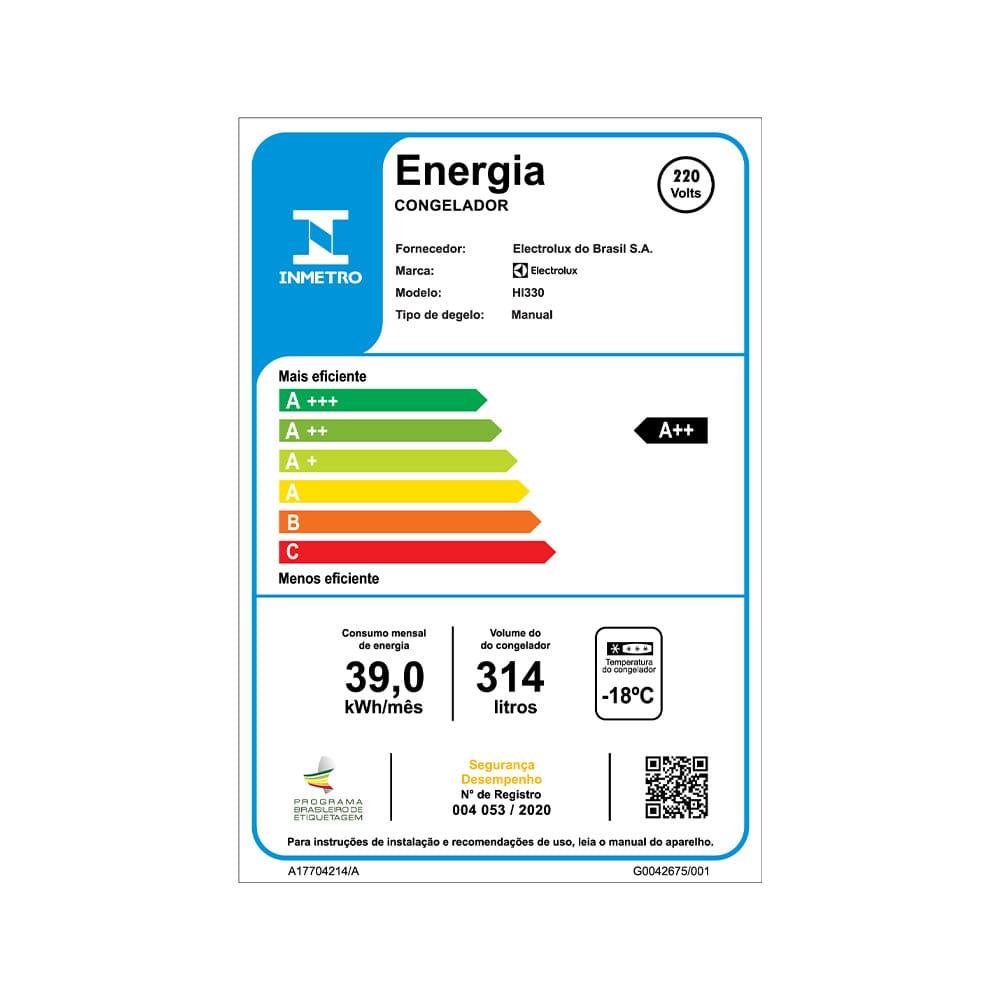 Freezer Horizontal Electrolux HI330 com Tecnologia Inverter, Pés com Rodízio, Gás Refrigerante R600a e Degelo Manual Branco - 314 litros - 6