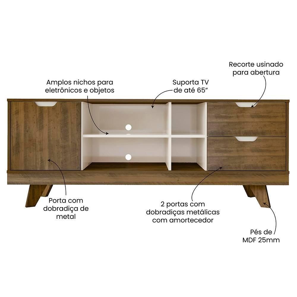 Rack Michigan Artely com 2 gavetas e 4 nichos para TVs de até 65 polegadas - 7