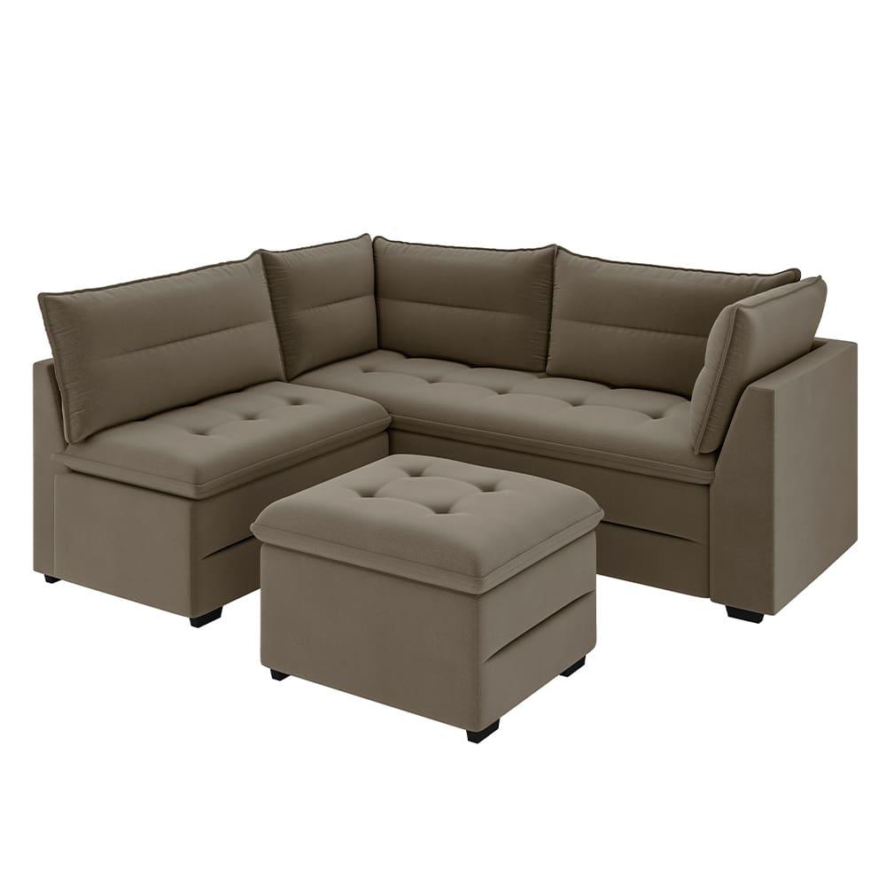 Sofá Modular de Canto 4 Lugares Luizzi Quebec com Pufe e Revestimento em Suede – 408cm de Largura - 3