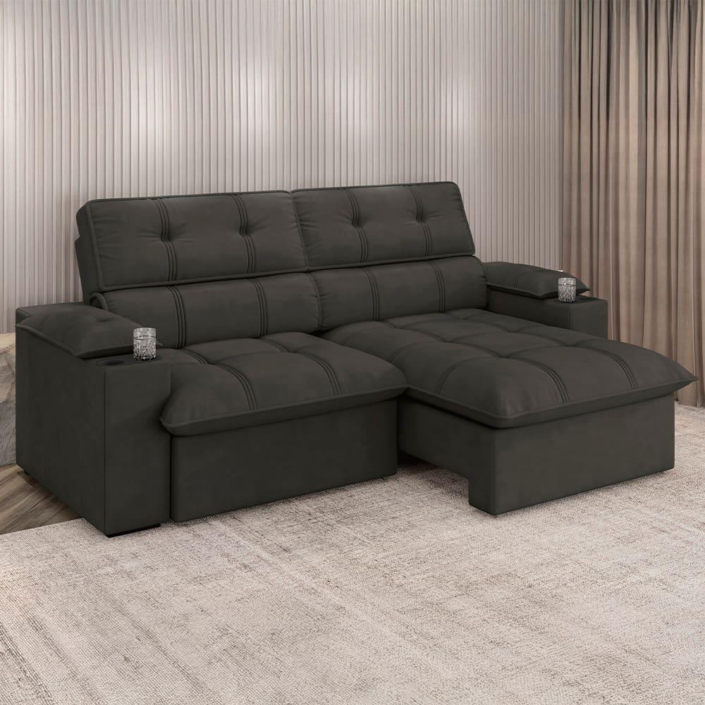 Sofá 3 Lugares Luizzi Liverpool Slim com Assento Retrátil e Reclinável, Revestido em Suede - 210cm de Largura - 1
