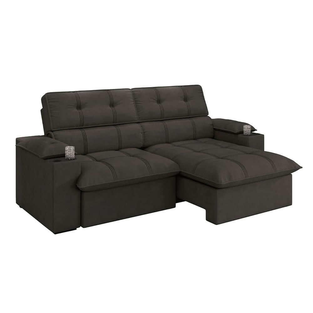 Sofá 3 Lugares Luizzi Liverpool Slim com Assento Retrátil e Reclinável, Revestido em Suede - 210cm de Largura - 2