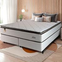 Cama Box Bipartida Queen Size Hellen Malta Linho com Molas Ensacadas e Espuma D26 66x158x198 cm – Bege - 1