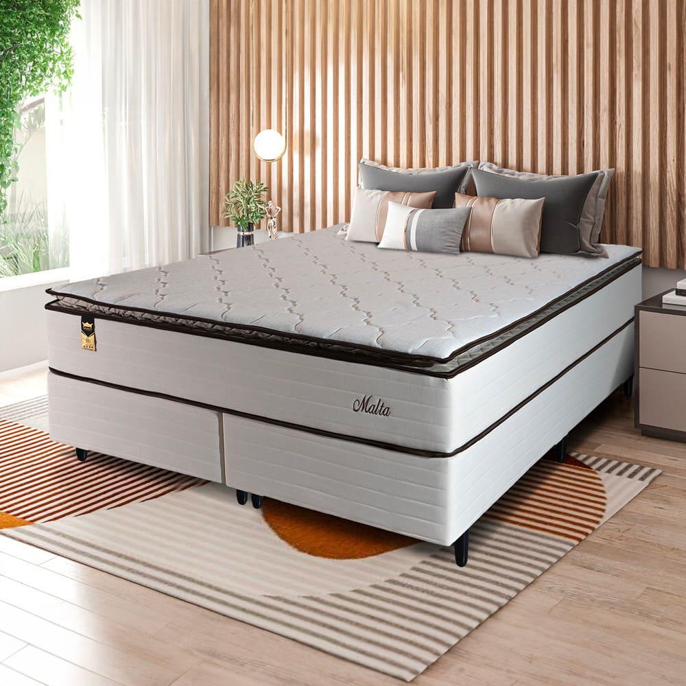 Cama Box Bipartida King Size Hellen Malta Linho com Molas Ensacadas e Espuma D26 66x193x203 cm - Bege - 1