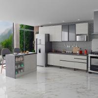 Cozinha Completa Bartira Cristal com 10 Portas, 5 Gavetas, 9 Prateleiras e Bancada Gourmet - 300cm de Largura - 1