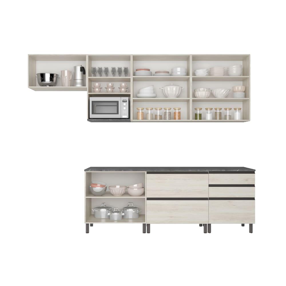 Cozinha Completa Bartira Cristal 300cm com 8 Portas 5 Gavetas e Nicho Micro-ondas - 3