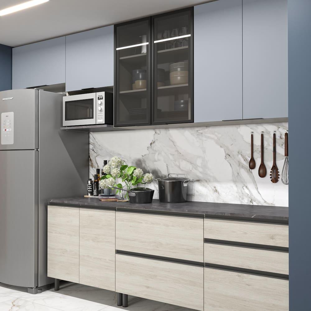 Cozinha Completa Bartira Cristal 300cm com 8 Portas 5 Gavetas e Nicho Micro-ondas - 4