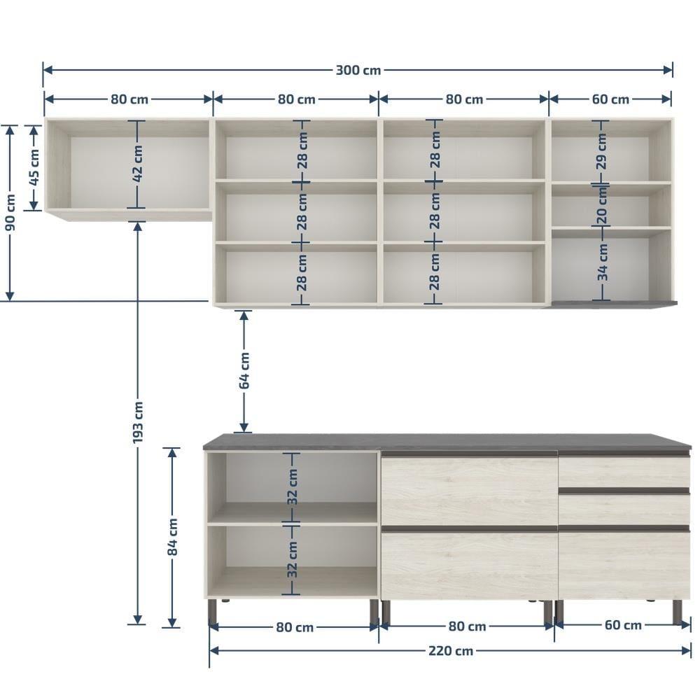 Cozinha Completa Bartira Cristal 300cm com 8 Portas 5 Gavetas e Nicho Micro-ondas - 6