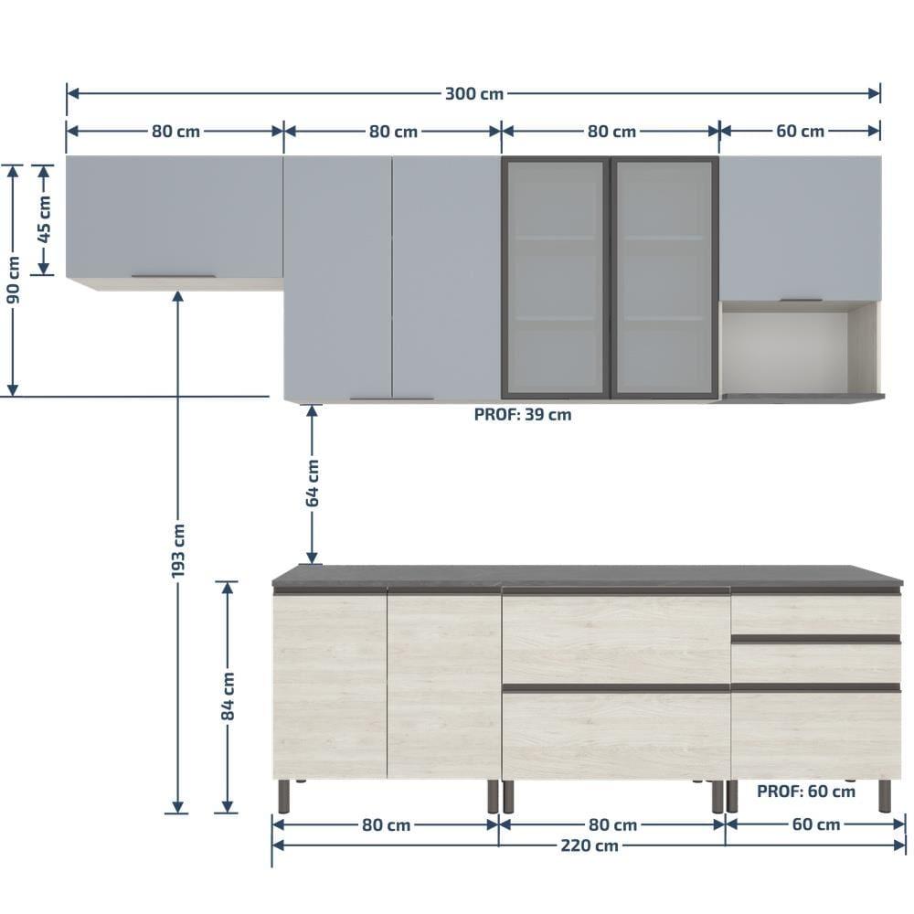 Cozinha Completa Bartira Cristal 300cm com 8 Portas 5 Gavetas e Nicho Micro-ondas - 7