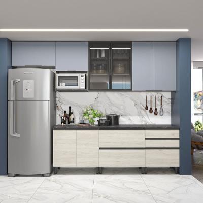 Cozinha Completa Bartira Cristal 300cm com 8 Portas 5 Gavetas e Nicho Micro-ondas