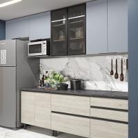 Cozinha Completa Bartira Cristal 300cm com 8 Portas 5 Gavetas e Nicho Micro-ondas